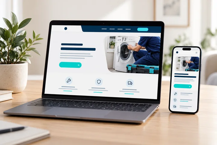 Una web de servicios técnicos presentada en ordenador y móvil